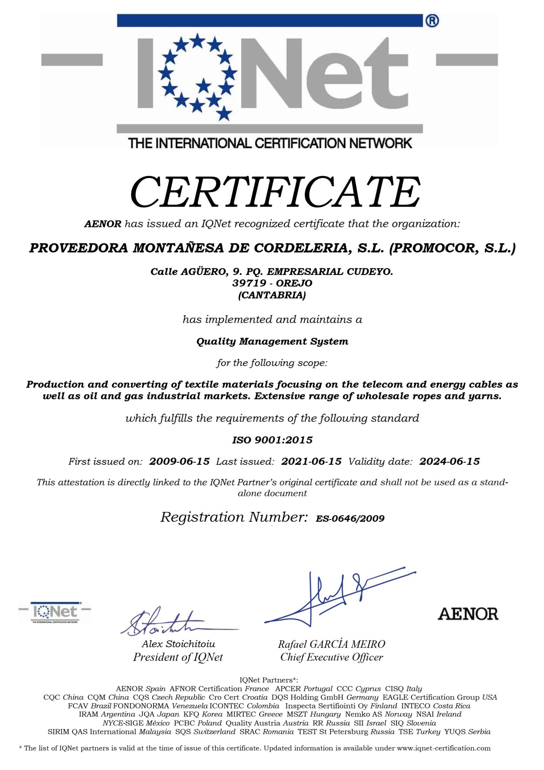 Certificado ISO Promocor - IQNetES-0646-2009_2021-06-02